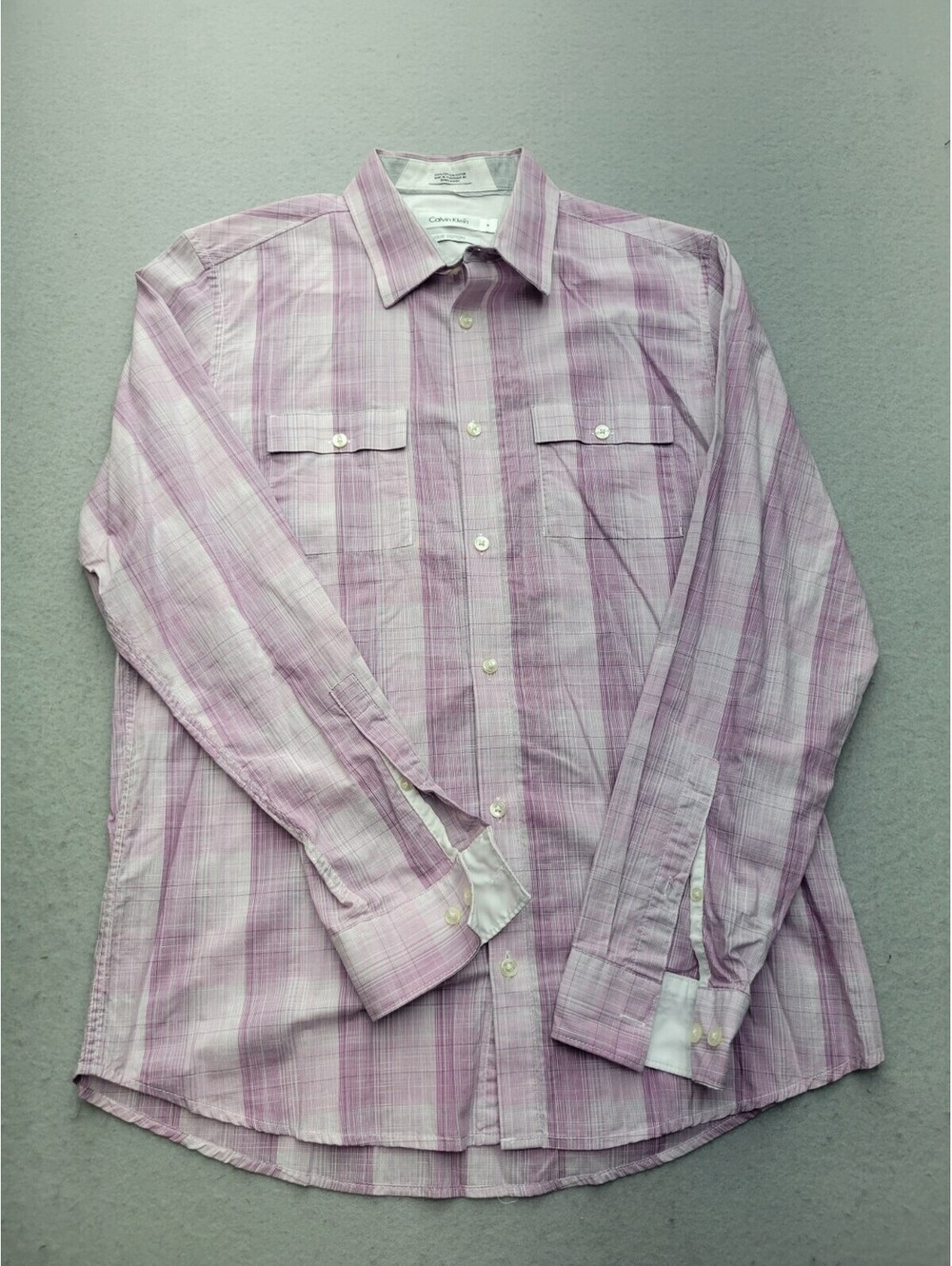 Calvin Klein Collection Men's Button-Up Large Pink Plaid Liquid Cotton Work